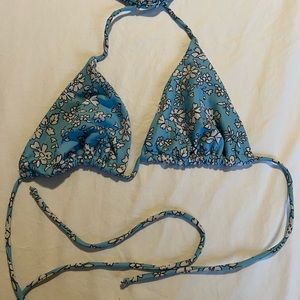 Floral Blue Triangle Bikini Top